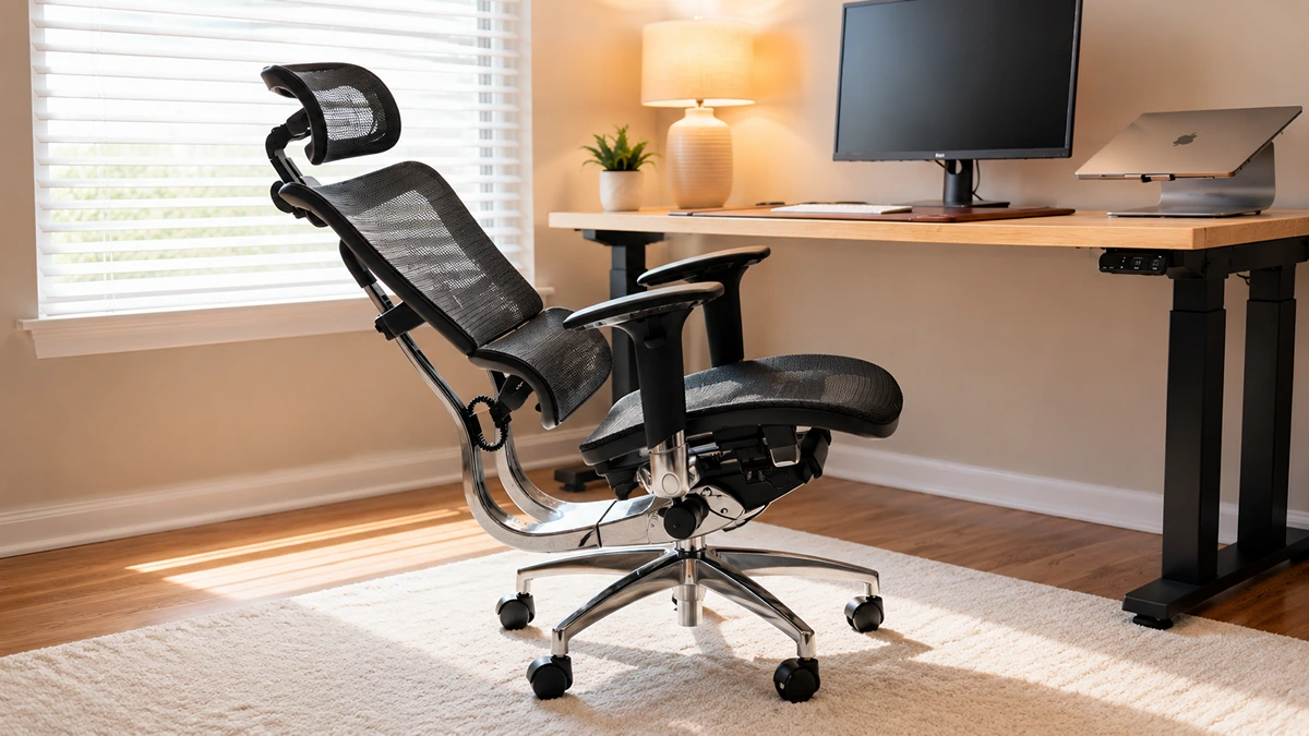 Side view of the UPLIFT Intuition Ergonomic Chair locked in a deep reclining position